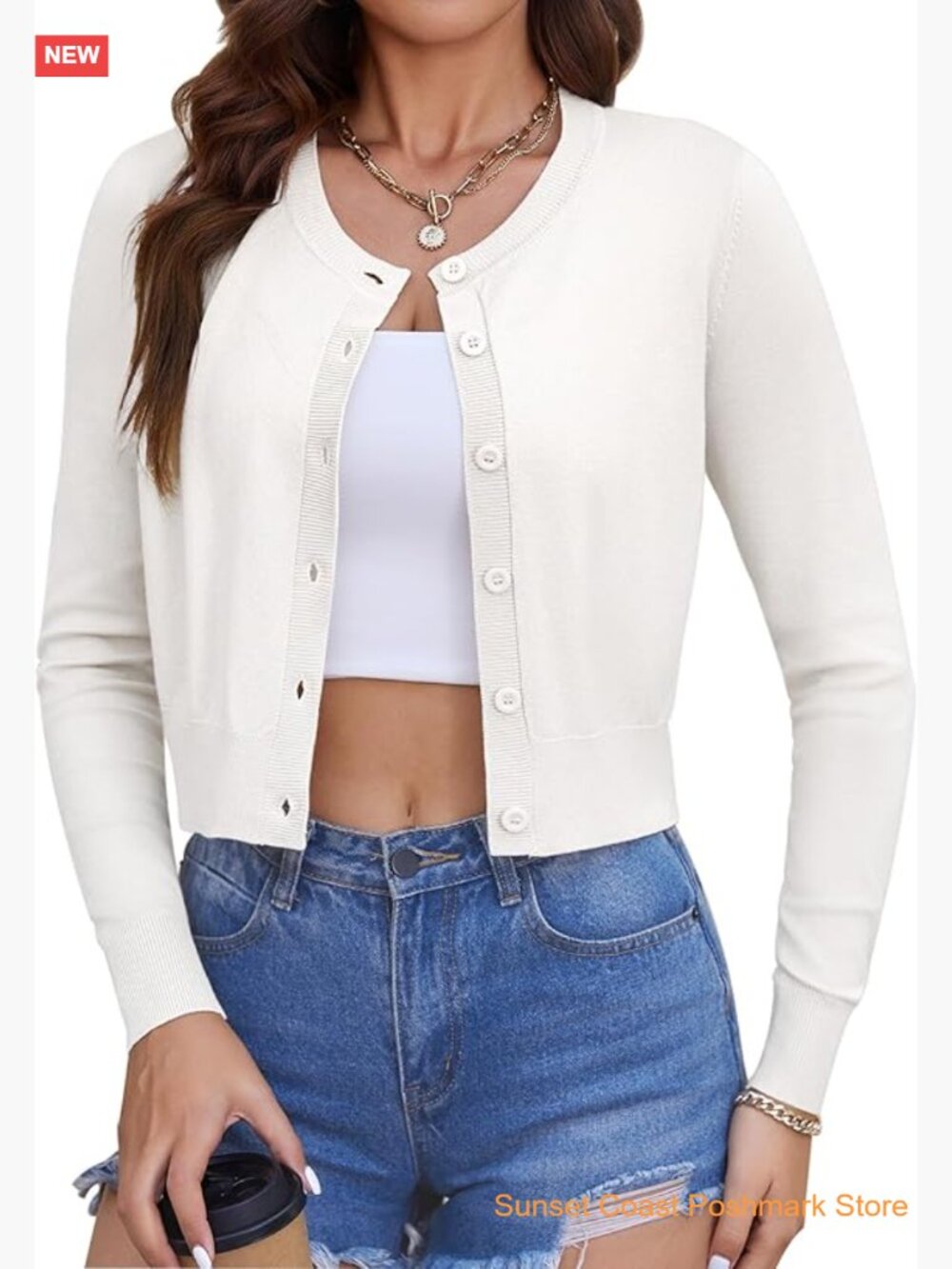 Women's Cropped Knit Cardigan Crew Neck Long Sleeve Button Down Bolero Shrug